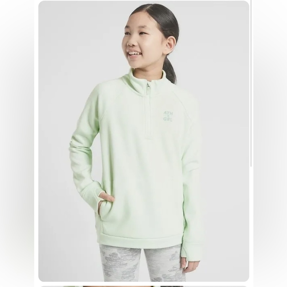 Athleta Girl brand light green half zip sweatshirt. Size XL 14